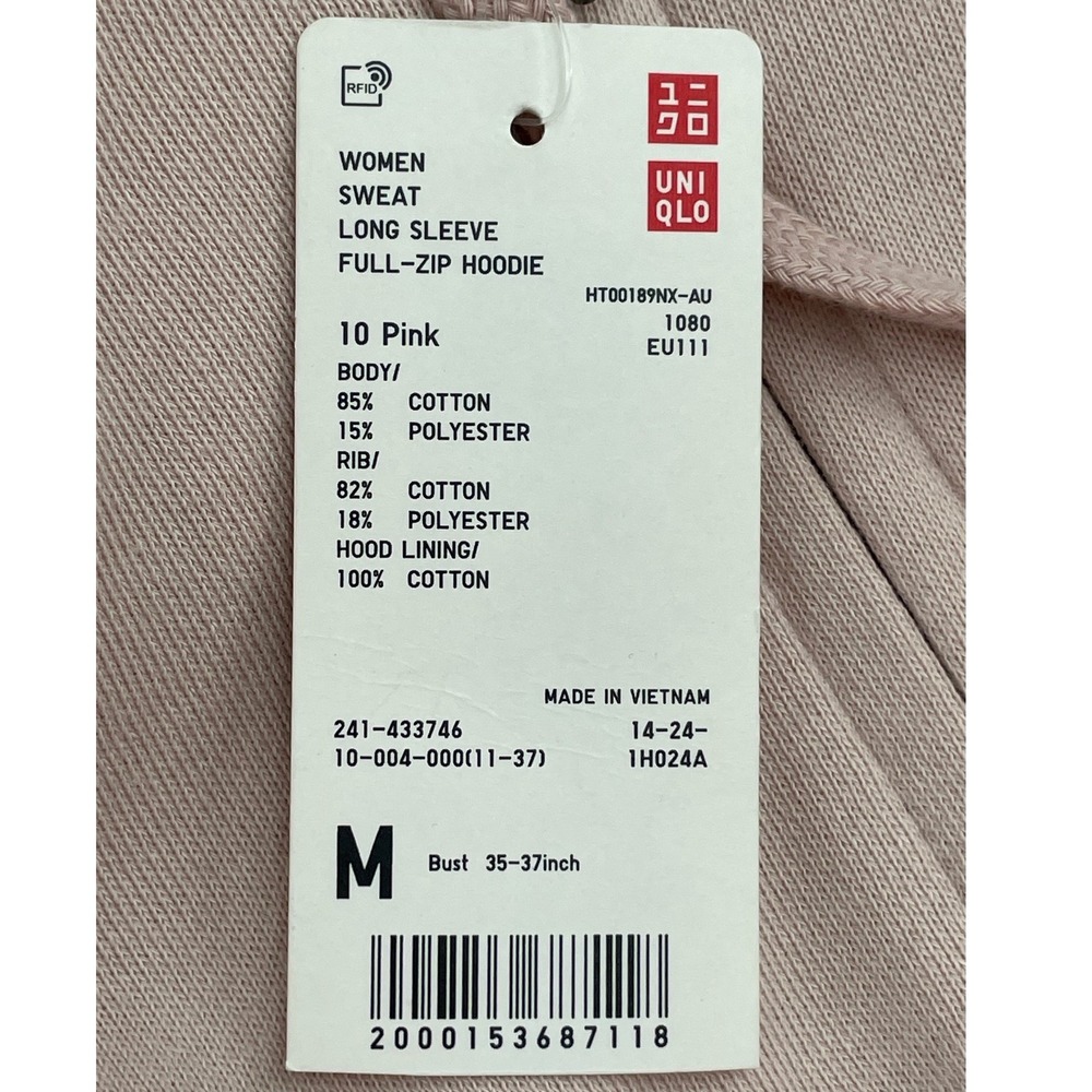 Uniqlo Women Hoodie Full Zip Sweatshirt Pink Cotton Blend Medium NWT - Picture 5 of 7
